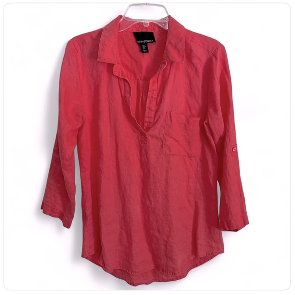 Cynthia Rowley 100% Linen Shirt 3/4 Roll up Sleeve Coral Women’s Small - Picture 1 of 7
